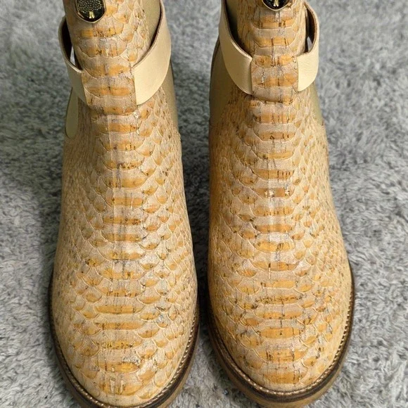 Rutz Walk in Cork Ankle Boots Tan Snakeskin Embossed Chelsea Womens 40 Excellent - Picture 4 of 8